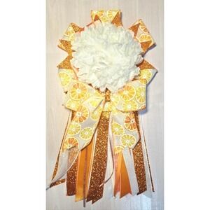Orange Citrus Homecoming Mum White Flower Glitter Ribbon Spirit Accessory